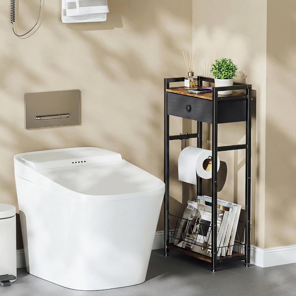 Freestanding Toilet Paper Holder Stand with Storage Drawer, Narrow Bathroom S...