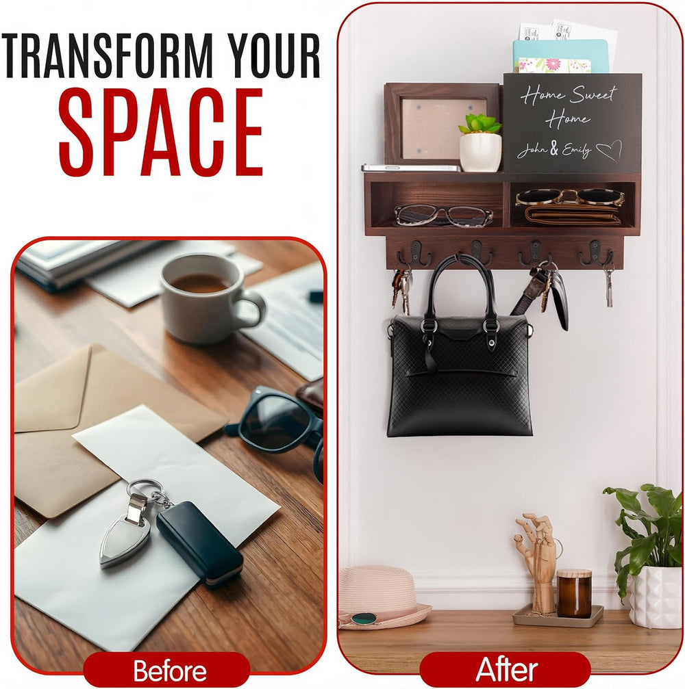 Spacelog Key and Mail Holder for Wall with Chalkboard – Magnetic Photo Frame ...