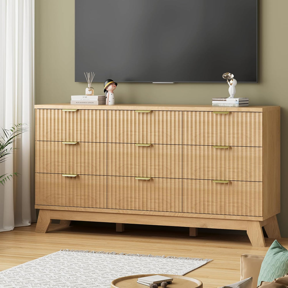 Fluted Dresser for Bedroom with 9 Drawers, 57" Wide Modern Chest of Draw...