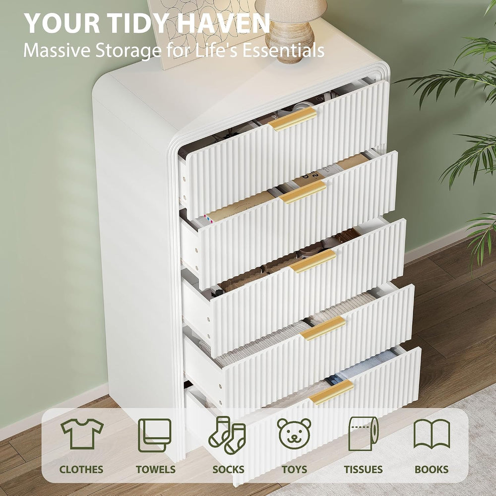 Decofy Fluted 5 Drawers Dresser, 48" Tall Chest of Drawers for Bedroom