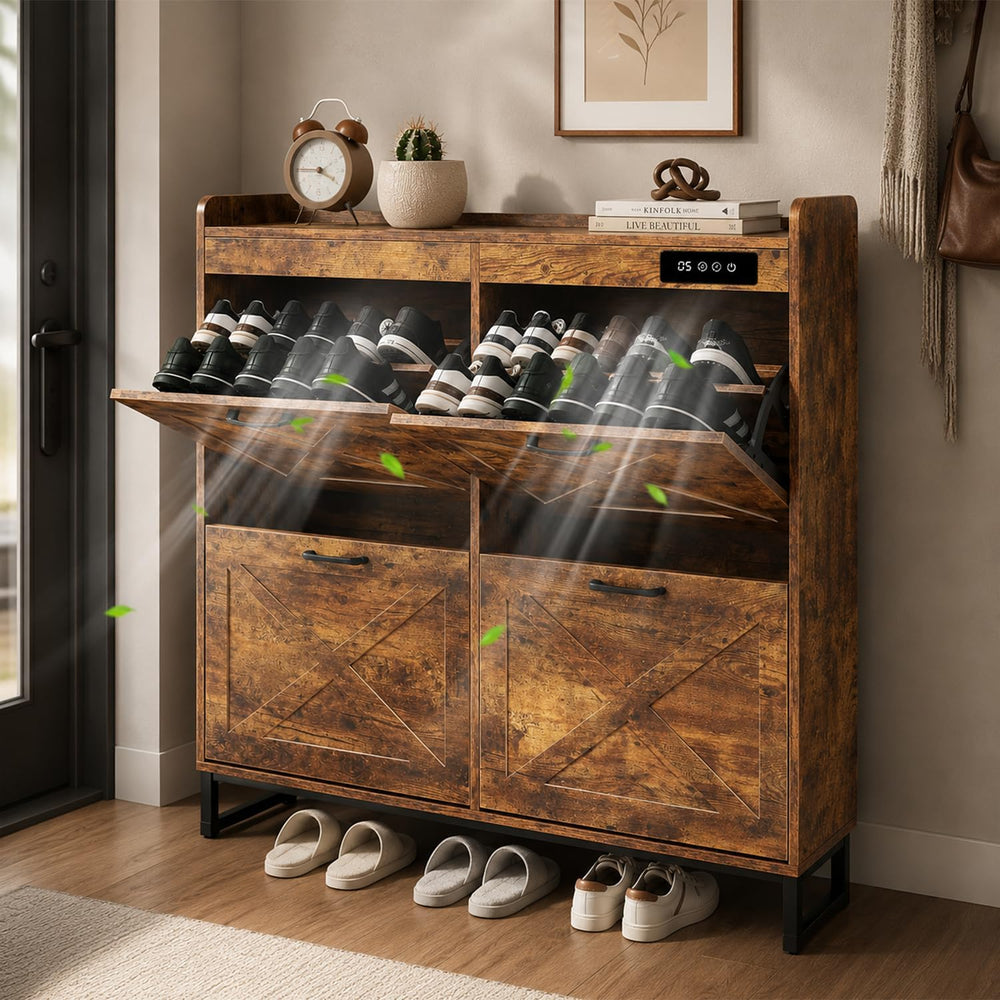 BEURUKU Shoe Cabinet with Deodorizer & 4 Flip Drawers, Shoe Cabinet Stora...