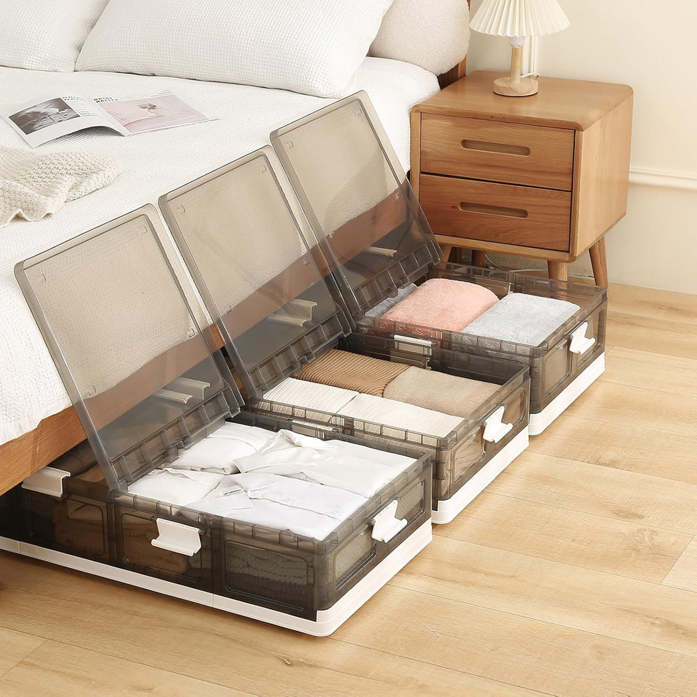 Under Bed Storage Containers with Wheels - Stackable, Foldable Plastic Storag...
