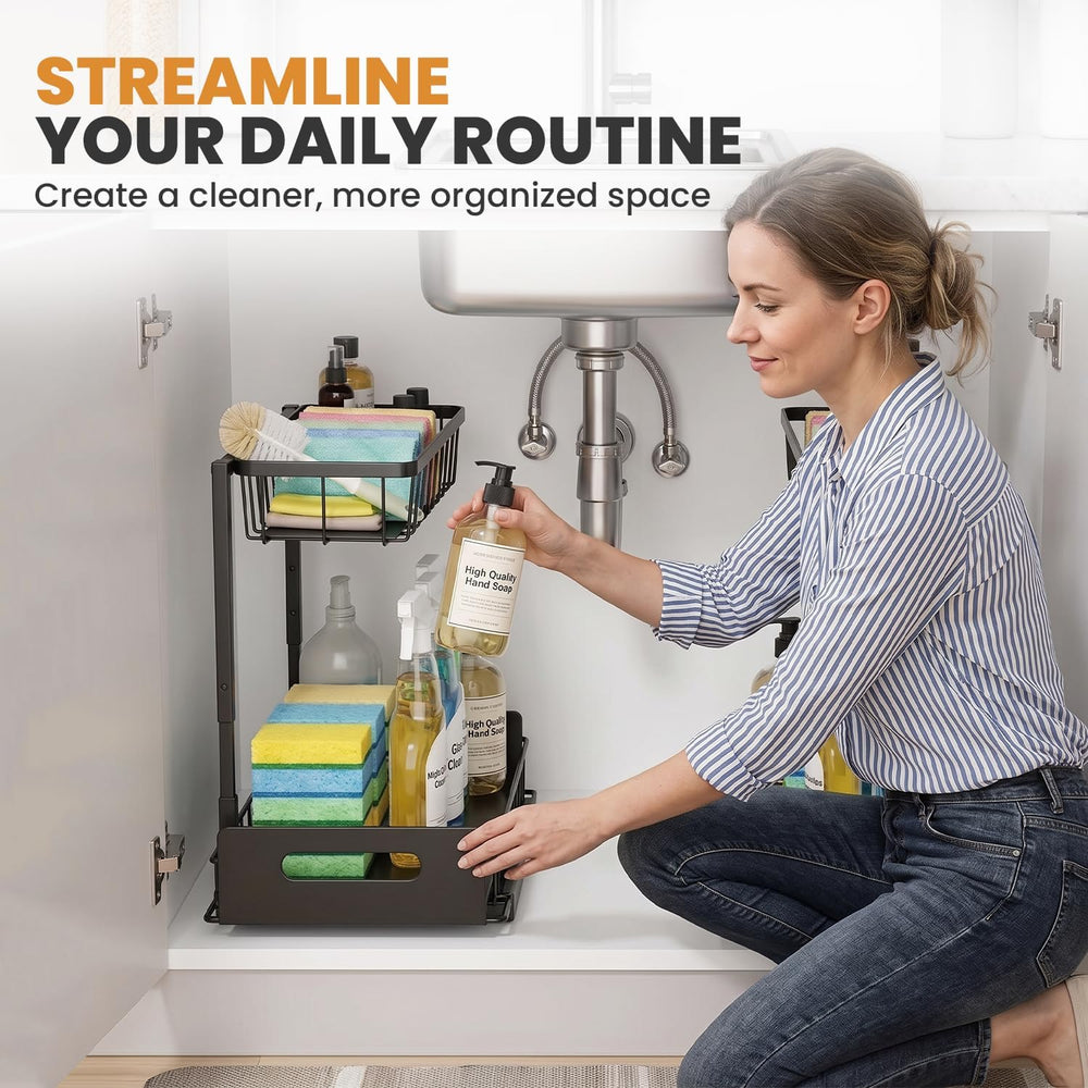 Under Sink Organizer 2 Pack, Slide Out Kitchen Cabinet Organizer.