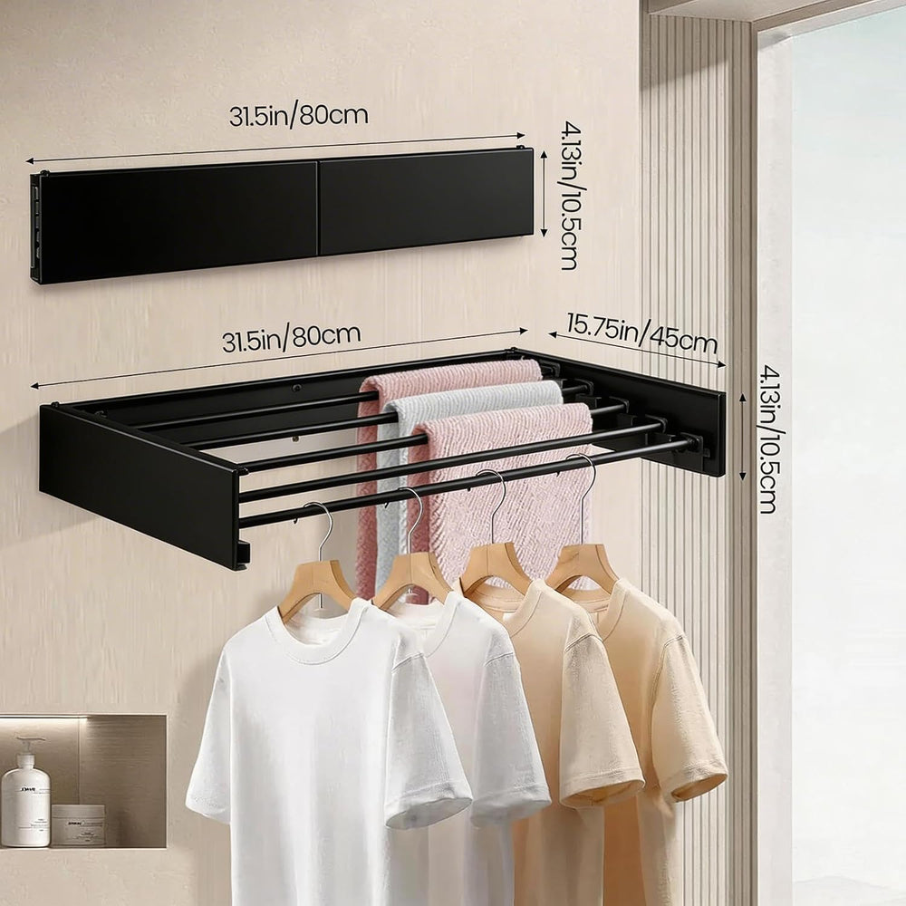 Wall Mounted Laundry Drying Rack, Carbon Steel Foldable & Retractable Clo...