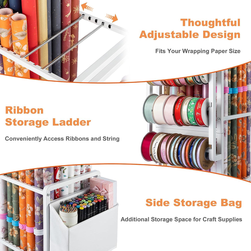 Aquzee Wrapping Paper Storage, Gift Wrapping Paper Organizer Storage, White