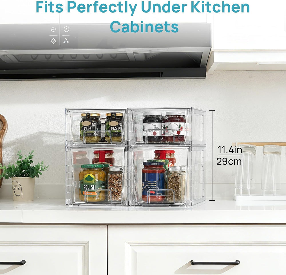 Vtopmart Clear Stackable Storage Drawers, 4 Pack Kitchen Cabinet Set