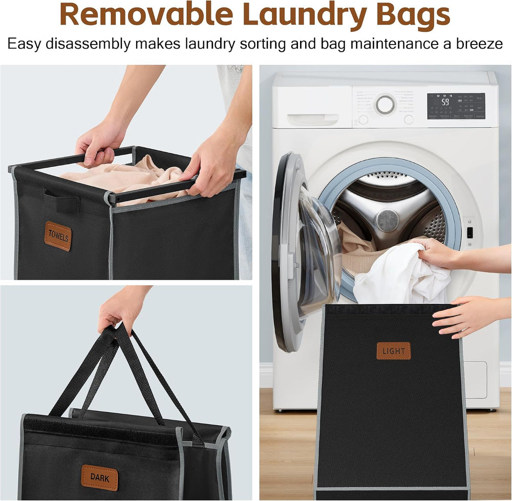 Hoctieon 4 Section Laundry Cart, 52.8 Gal. (200L) Laundry Hamper with Lid, La...