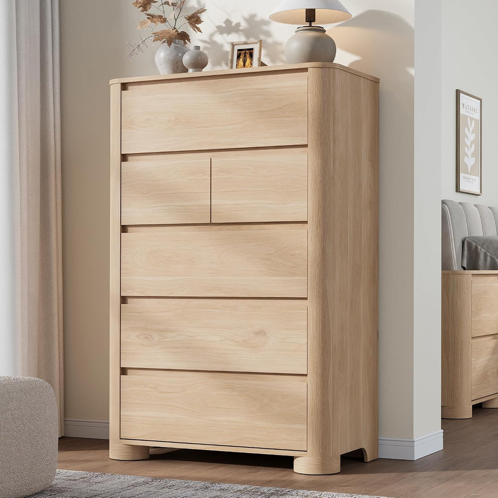 YANSNWO Natural 6 Drawer Dresser for Bedroom, 48" Tall Chest of Drawers