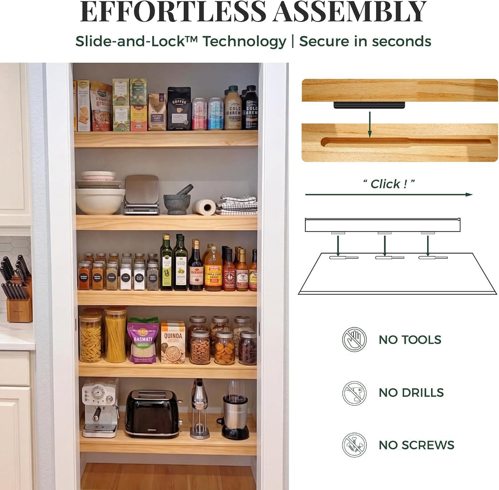 Solid Pine Wire Shelf Covers, 16" D x 21" L, Tool-Free Pantry Rack