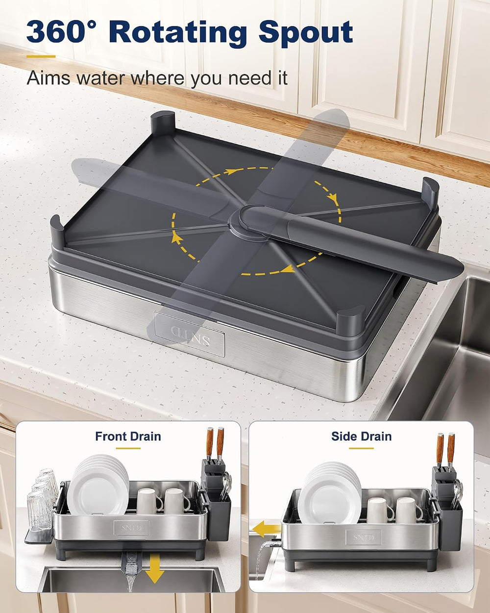 SNTD 304 Stainless Steel Dish Drying Rack for Small Kitchen Counter, Grey
