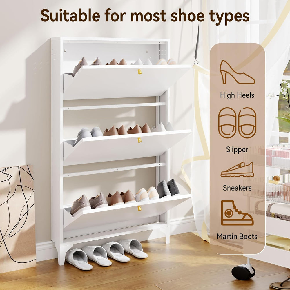 Slim Shoe Cabinet with 3 Flip Drawers,Narrow Shoe Cabinet,Freestanding Organi...