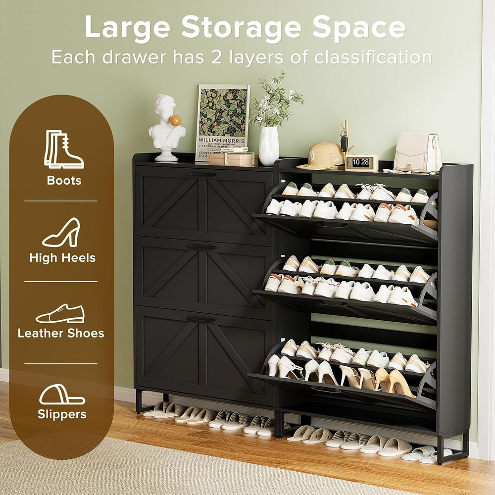 Urban Deco Entryway Shoe Storage Cabinet with 3 Flip Drawers, Elegant Stable ...