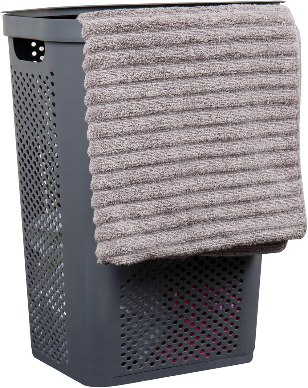 Mind Reader 60L Slim Laundry Hamper, Clothes Basket, Lid, Ventilated, Plastic...