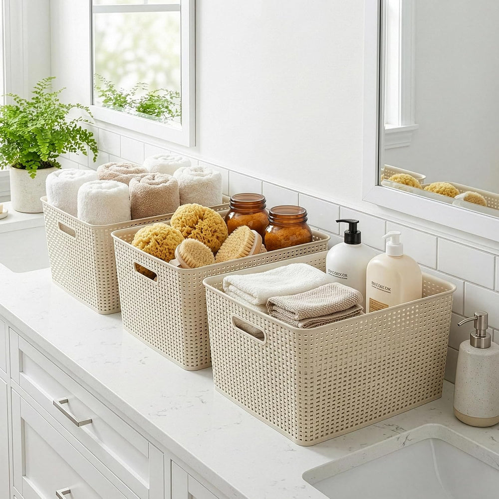 BINO | Plastic Storage Baskets, 45 Liter - 2 Pack, Natural | THE WOVEN COLLEC...