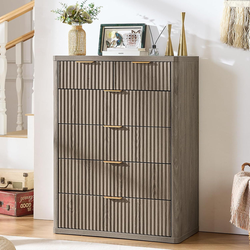 LEYAOYAO Fluted 6 Drawers Dresser for Bedroom Set of 2, 42" Tall Modern ...