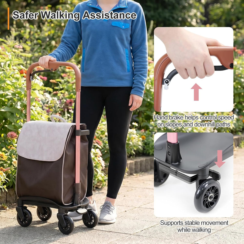 Side-Push Shopping Cart for Seniors, Lightweight 6.6lb Aluminum Grocery Troll...