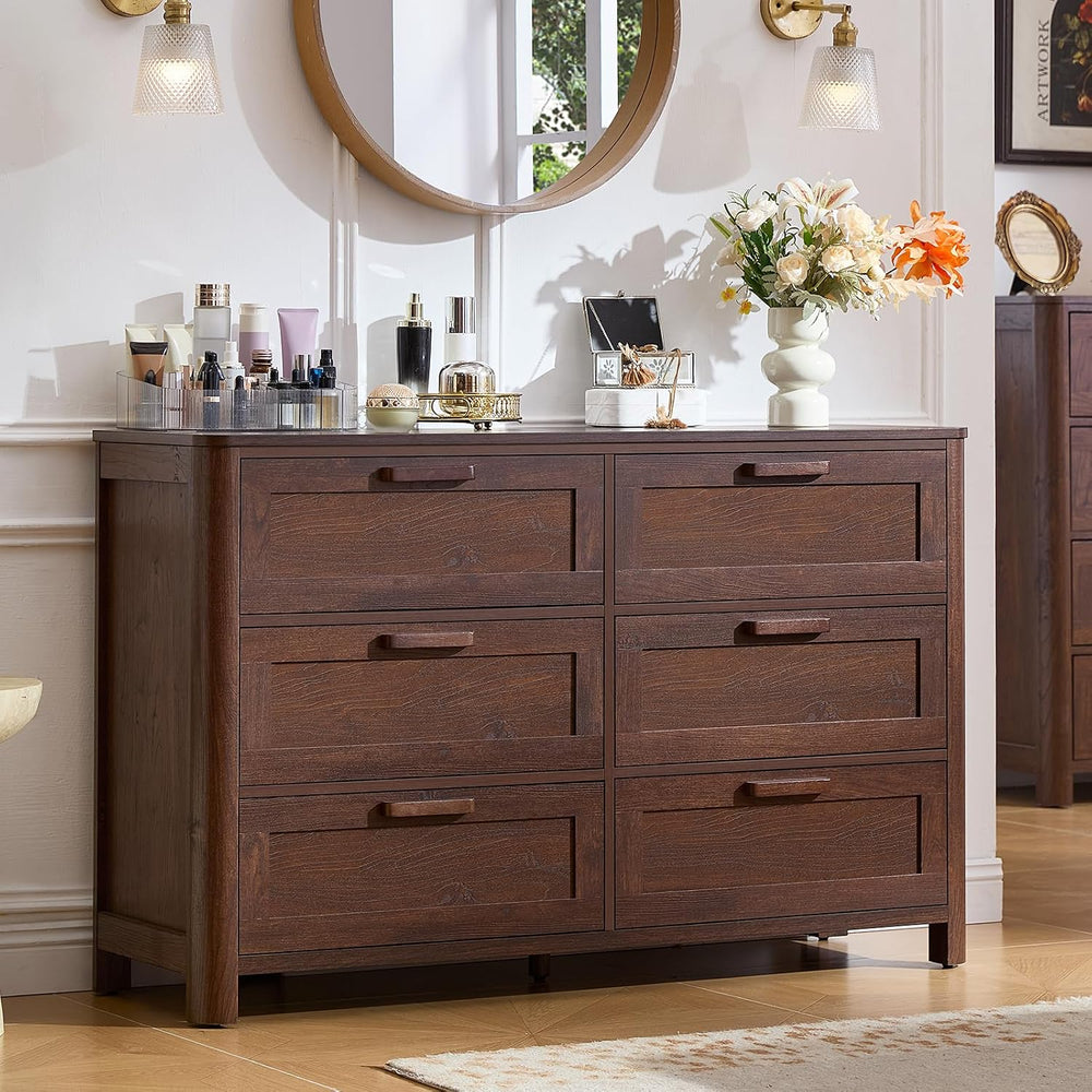 Joaxswe Farmhouse 6 Drawer Dresser for Bedroom, Walnut