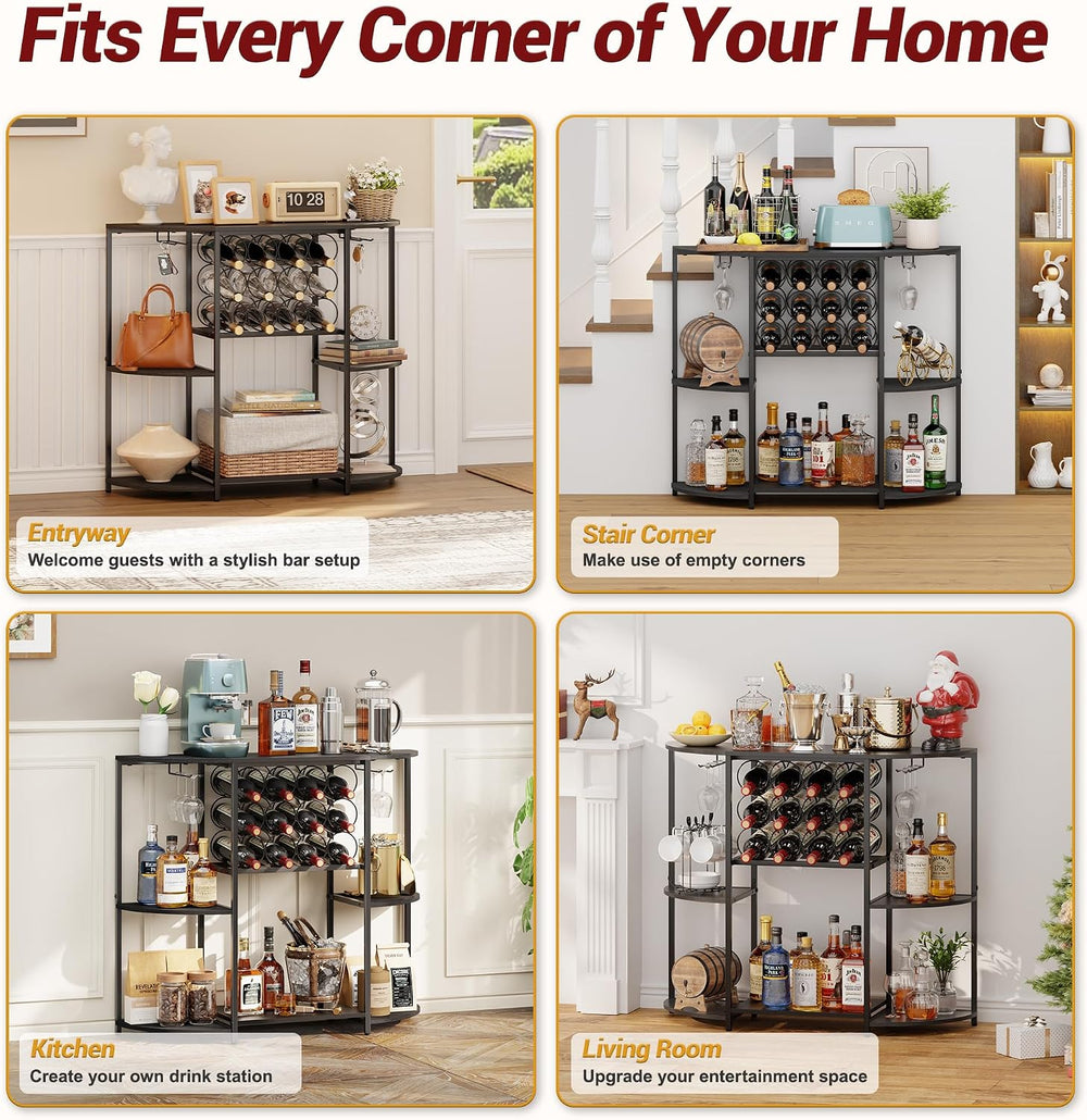 JKsmart Home Bar Cabinet with 12 Bottle Wine Rack, 3-Tier Liquor Cabinet with...