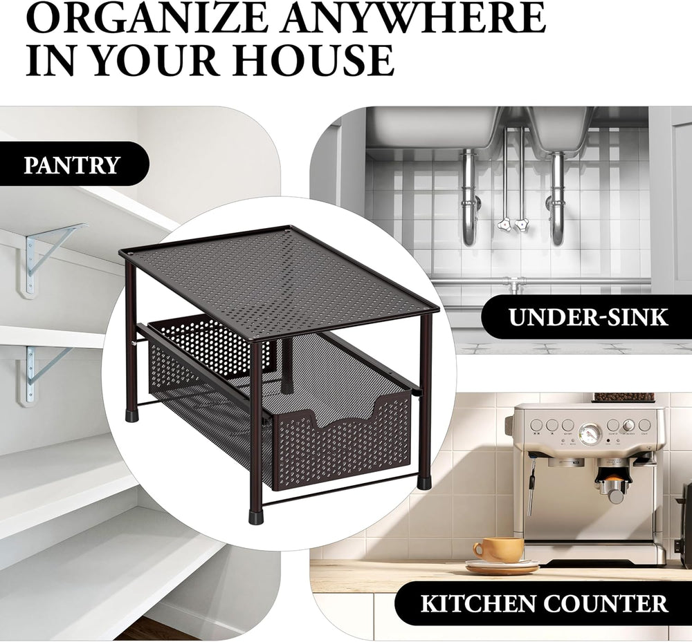 Simple Houseware Stackable Under Sink Sliding Basket Drawer, Brown