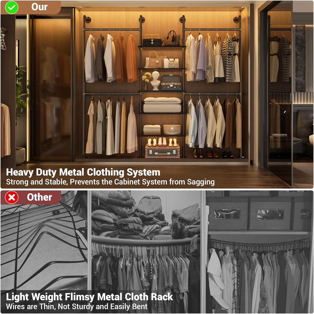Aheaplus Industrial Pipe Clothing Rack, 6.42FT Closet Organizer System