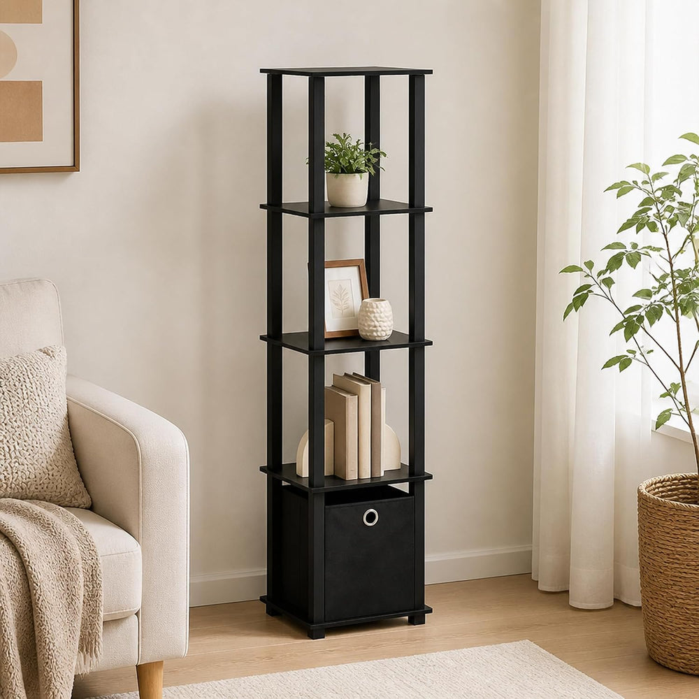5-Tier Square Corner Storage Shelves with Storage Bin, Open Frame Display She...