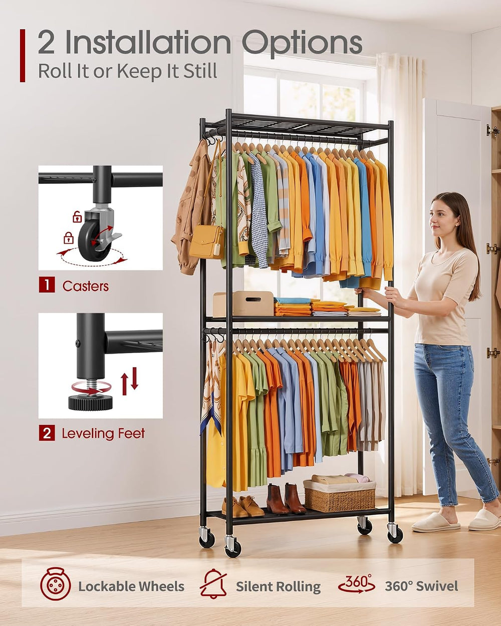 Sakugi Clothes Rack - 33.0" x 12.2" x 79.5" Clothing Rack with...