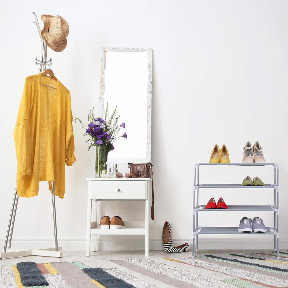 Relaxdays Fabric 4 Levels for 12 Pairs, Shoe Rack Height 68 x Width 62 x Dept...