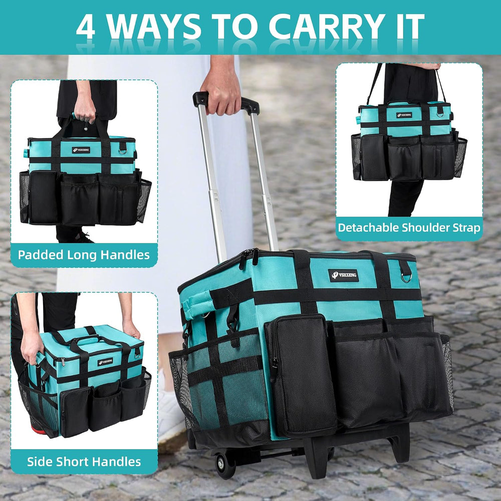 Rolling Cleaning Caddy Bag with Wheels, Large Cleaning Cart Detachable Trolle...