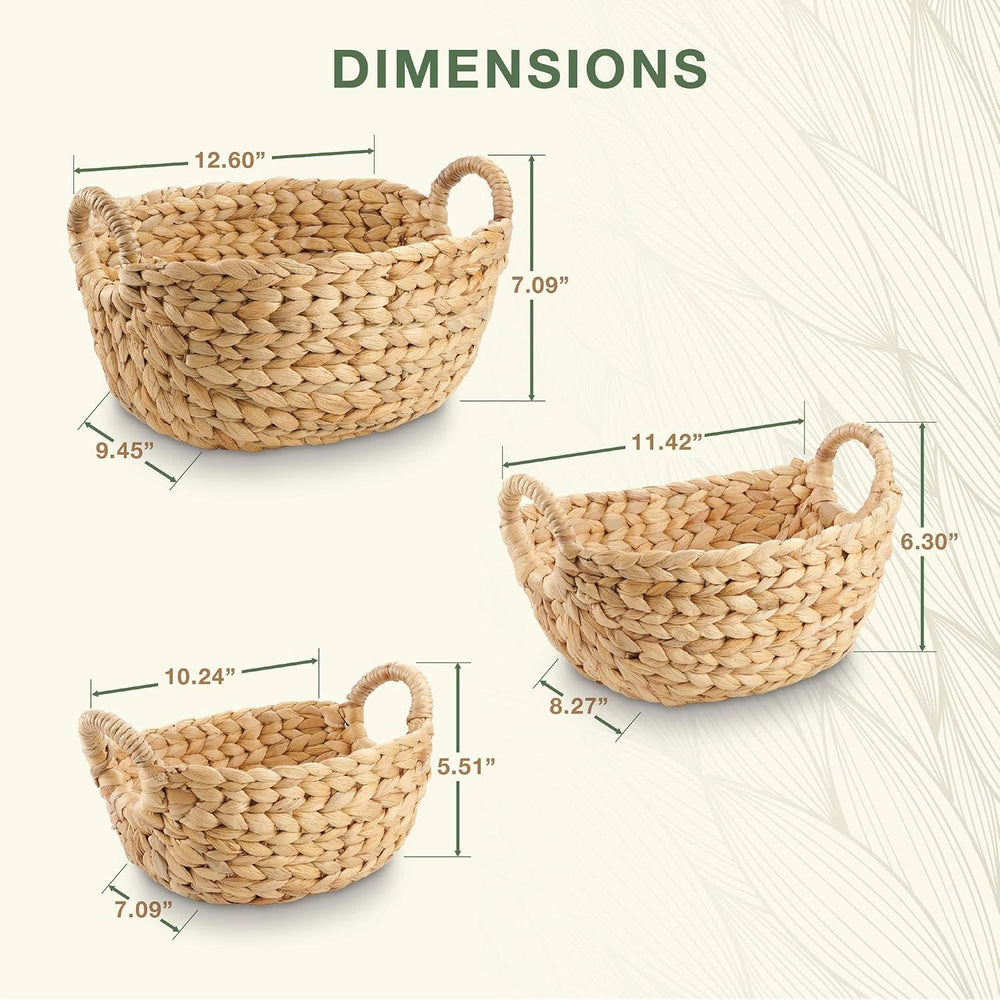 Set of 3 Wicker Storage Baskets for Organizing - Woven Decorative Baskets wit...