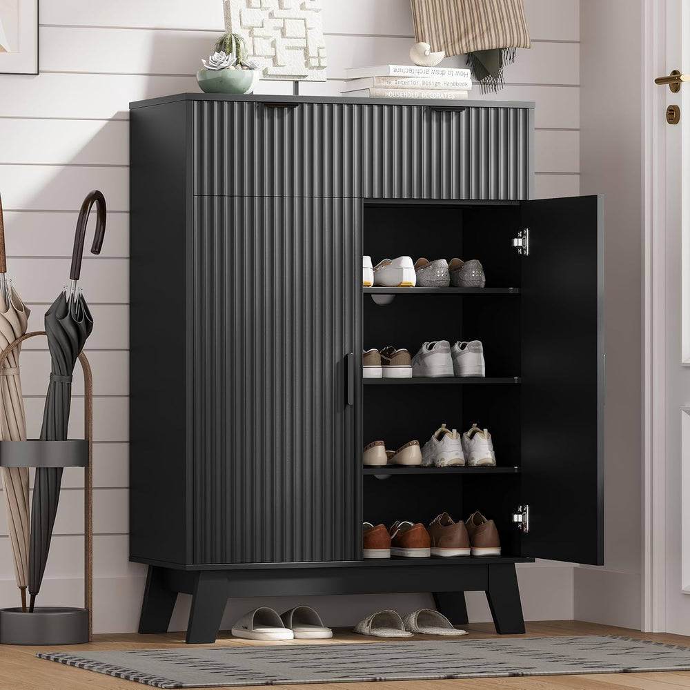 HUANLEGO Shoe Cabinet Storage for Entryway with Doors, Black