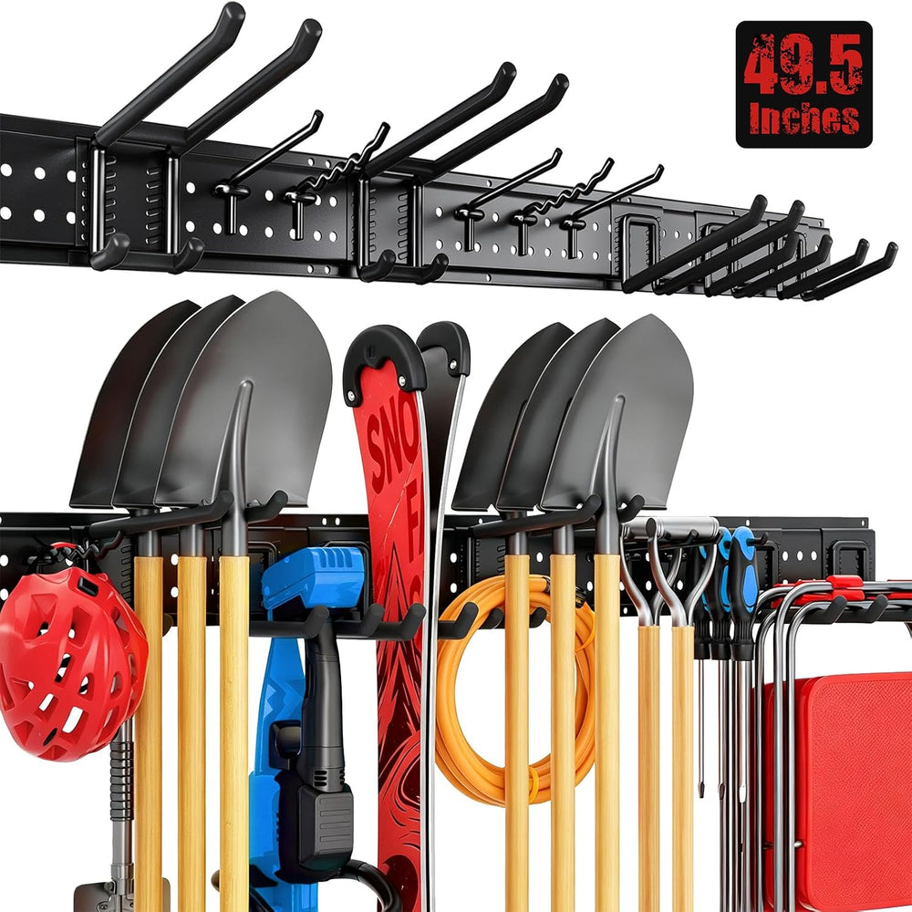 Garage Tool Organizer Wall Mount 49.5 inches with 10 Adjustable Heavy-Duty Ho...