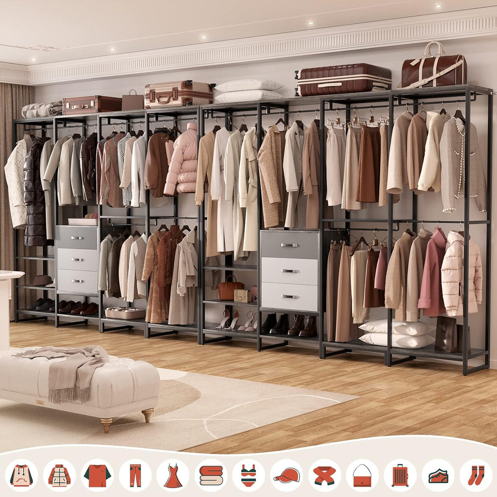 Aheaplus Wood Clothes Rack Wardrobe Organizer for Hanging Clothes, Heavy Duty...