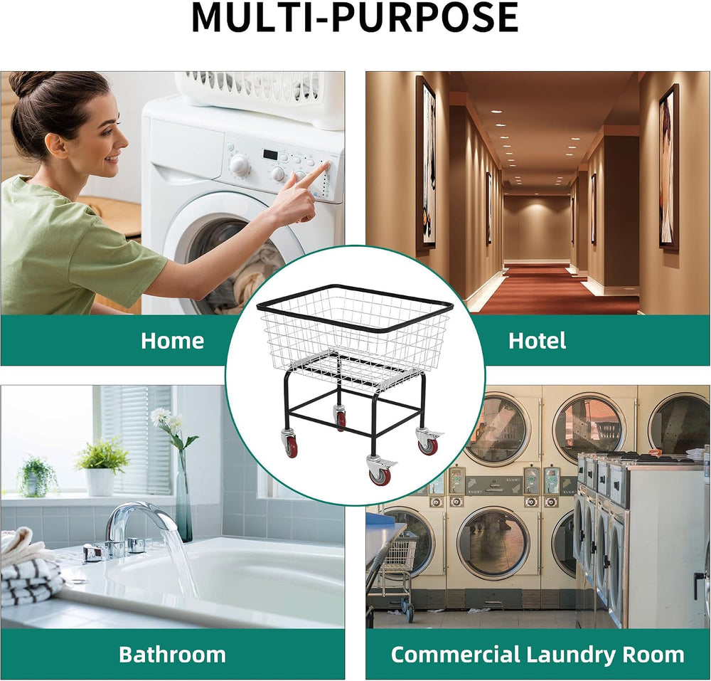 4.5-Bushel Rolling Laundry Cart with Wheels, Steel Clothing Storage