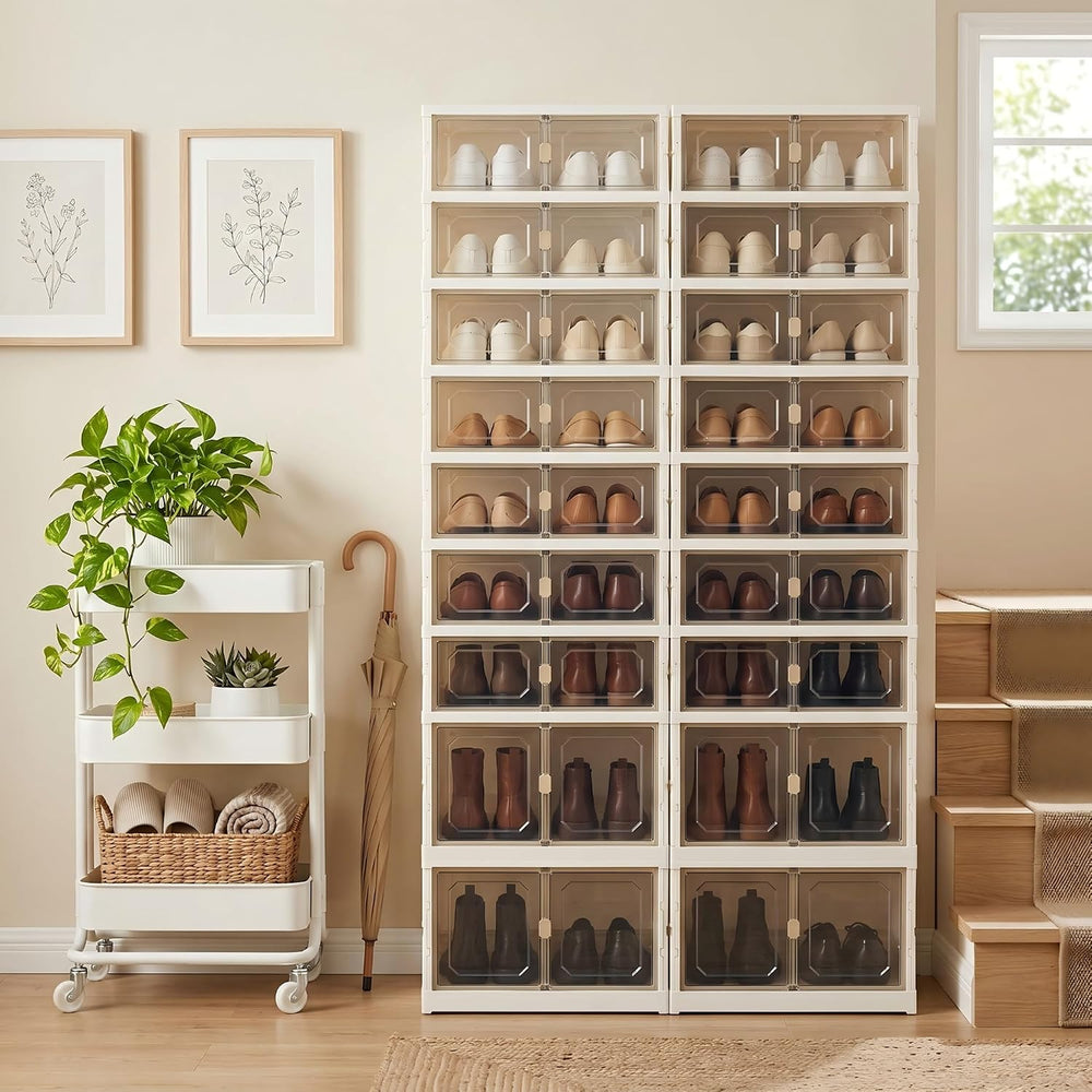 Foldable Shoe Rack, 9 Tier Collapsible Shoe Rack with Magnetic Doors, Large C...