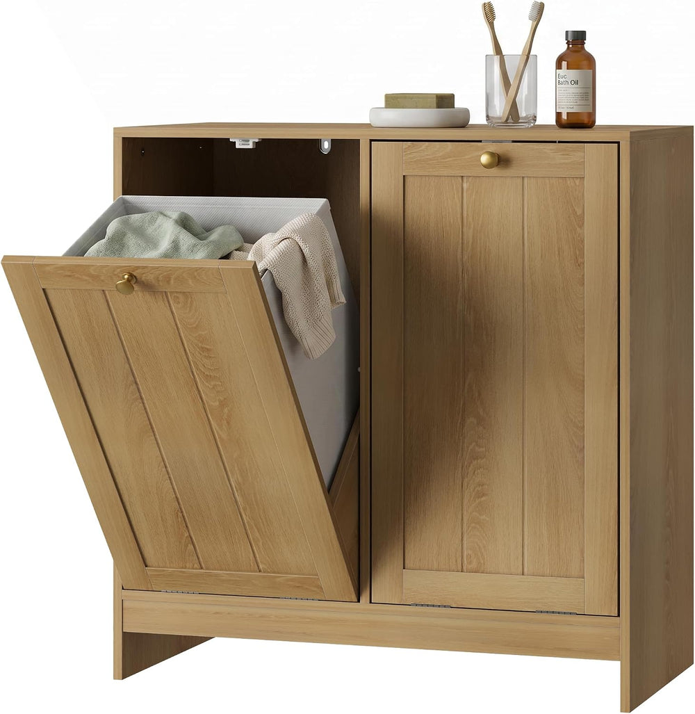 Smart FENDEE Double Tilt Out Laundry Hamper Cabinet, Small Hidden Trash Cabin...