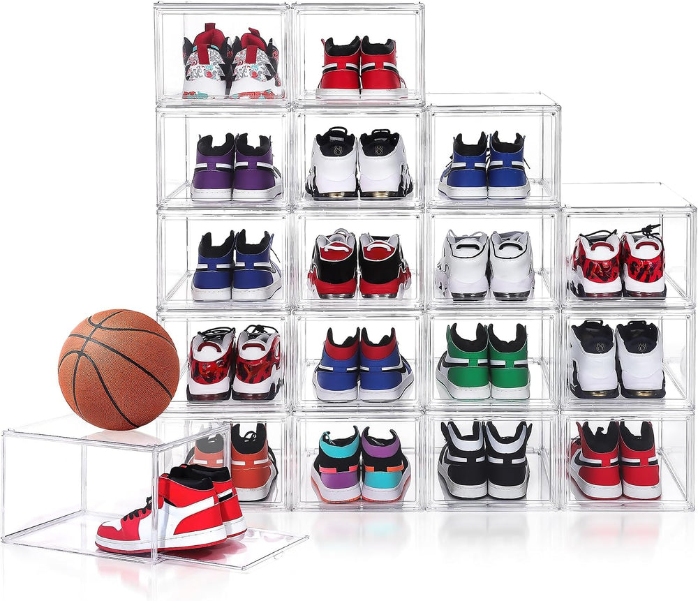 BVBOX 12 Pack Shoe Boxes, Acrylic Clear Shoe Boxes,360°Clear Plastic Stackabl...