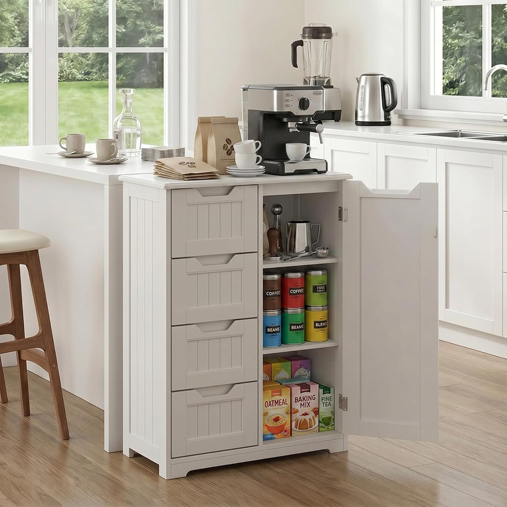 Gizoon Small Coffee Bar Cabinet with 4 Drawers and Door, White