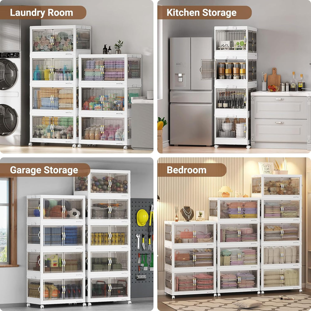 BROVIEW 600Qt Stackable Storage Bins with 5 Lids, Front and Side Open Doors, ...