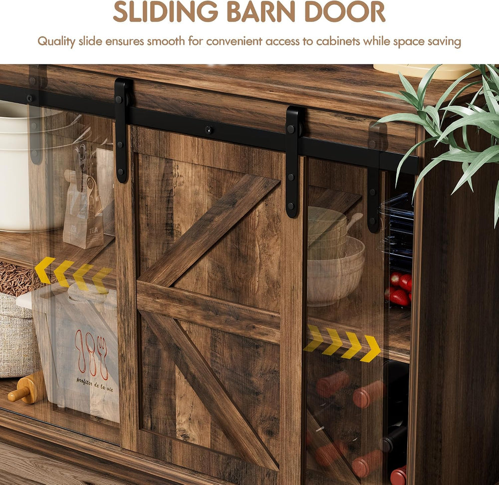 Shahoo Farmhouse Sideboard Buffet Cabinet, Coffee Bar Storage with Sliding Ba...
