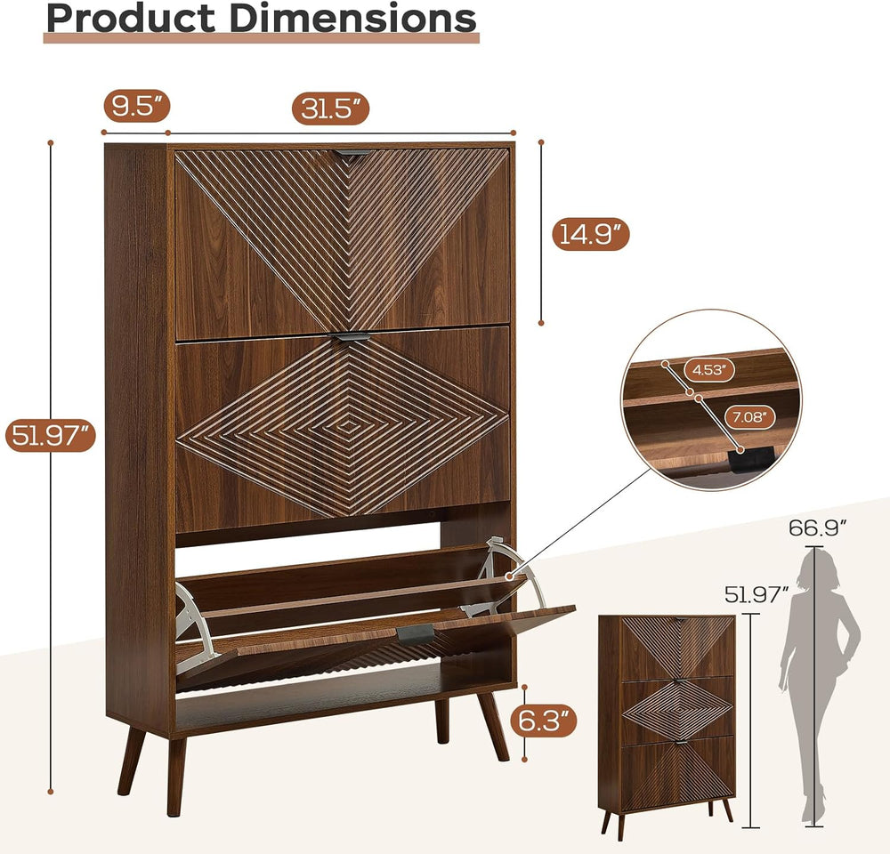 Shoe Cabinet with 3 Flip Drawers, 31.5'' W Narrow Shoe Storage for En...