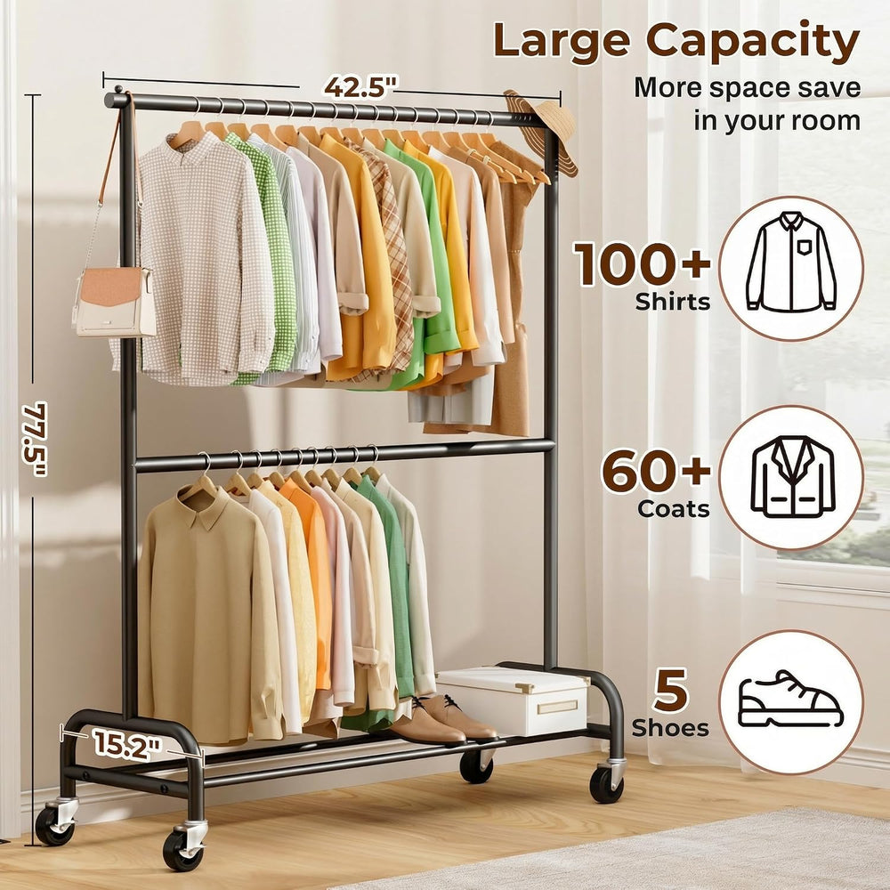 MISSLO Heavy Duty Clothes Rack for Hanging Clothes Rolling Clothing Rack Heav...