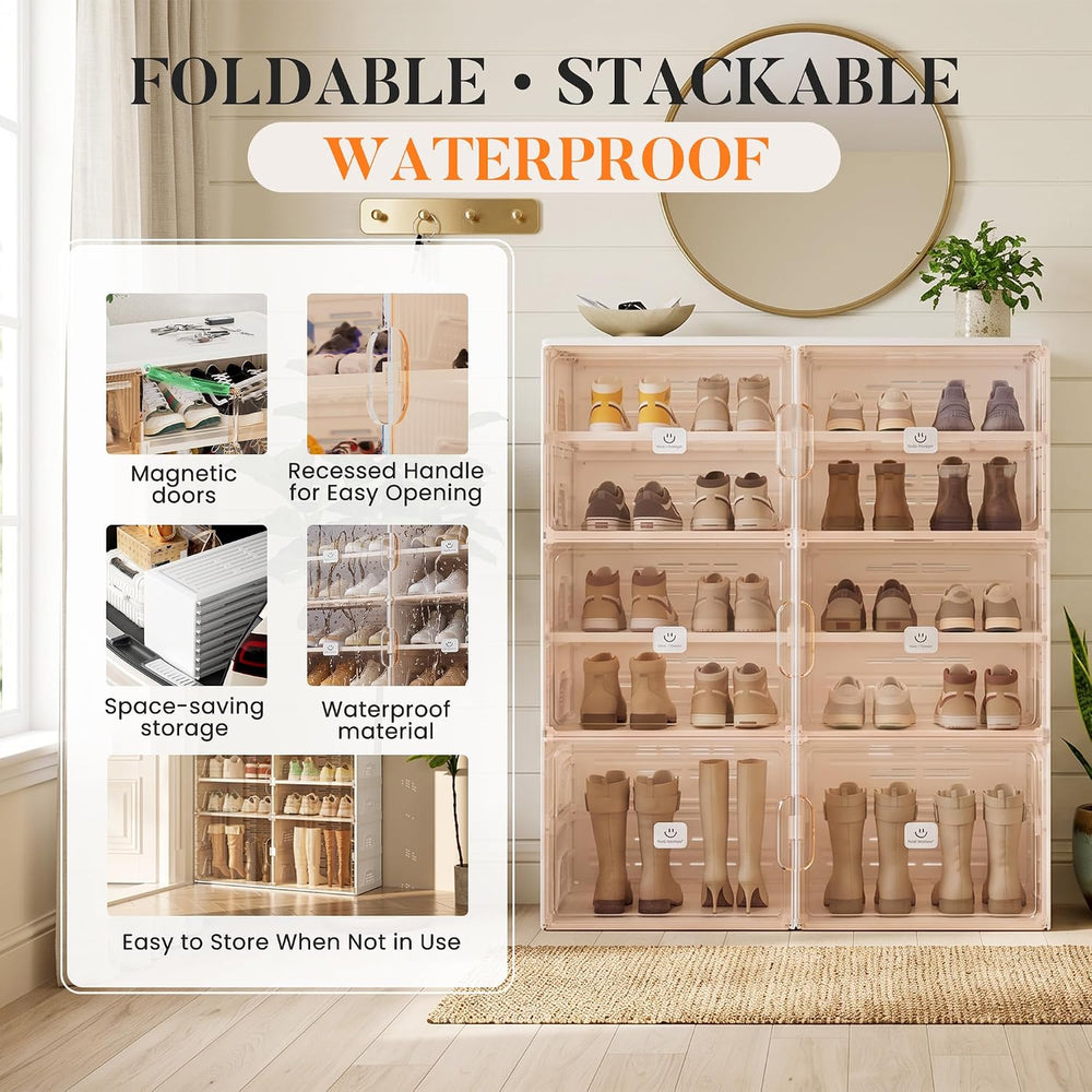 Foldable Shoe Rack Organizer for Entryway with Clear Magnetic Doors - Large C...