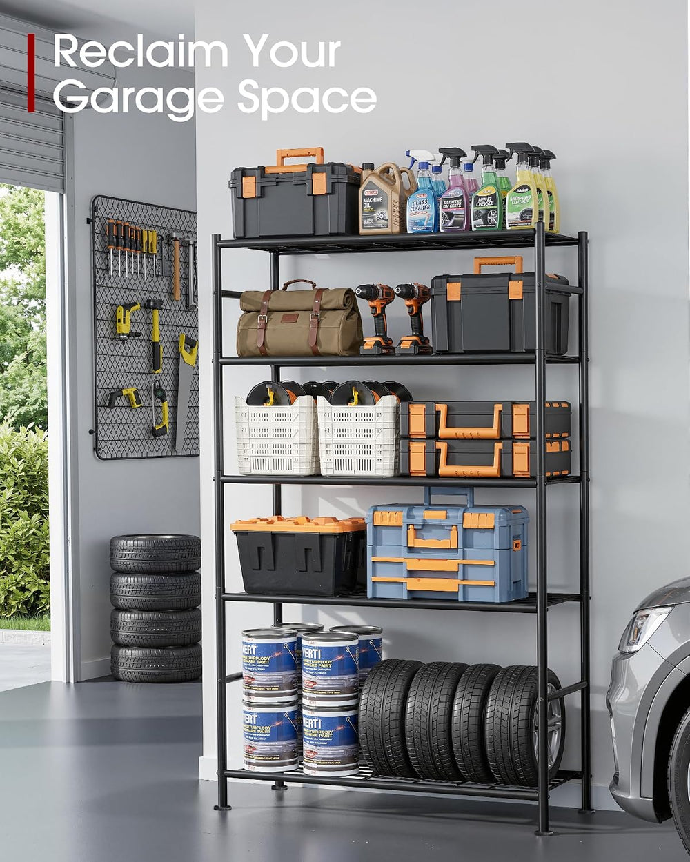 Sakugi Storage Shelves - 5 Tier Shelf Organizer, Heavy Duty Garage Shelving U...