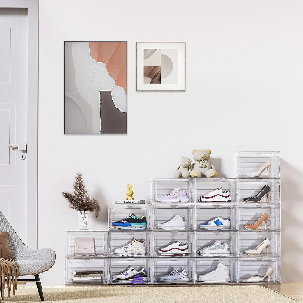 8 Pack XL Shoe Storage Box Organizer,Drop Side Large Shoe Boxes Clear Plastic...