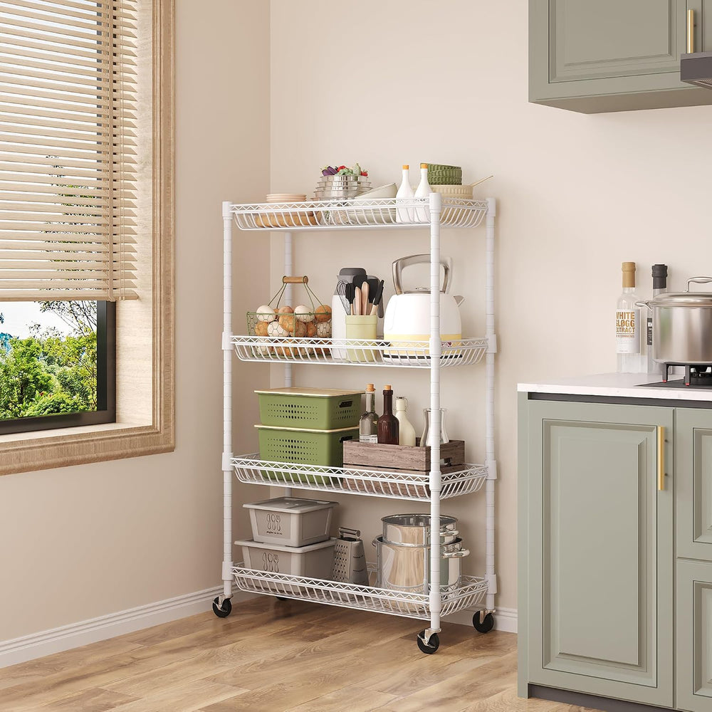 4-Tier Rolling Storage Shelves with Wire Baskets,30x13.5x44.5in