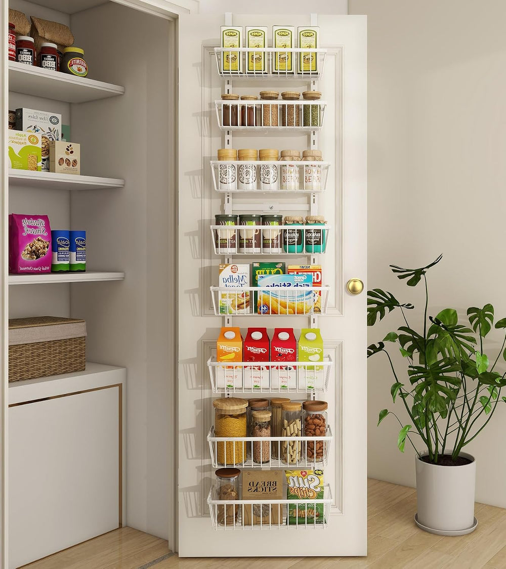 White 12 Inch Wide Narrow Over The Door Pantry Organizer, Pantry Organization