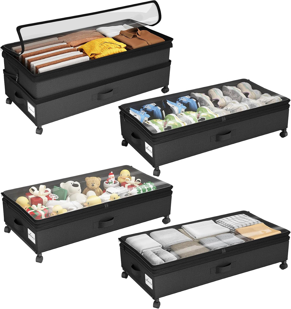 Kitstorack 4 Pack Height-adjustable Under Bed Storage with Wheels, Under Bed ...