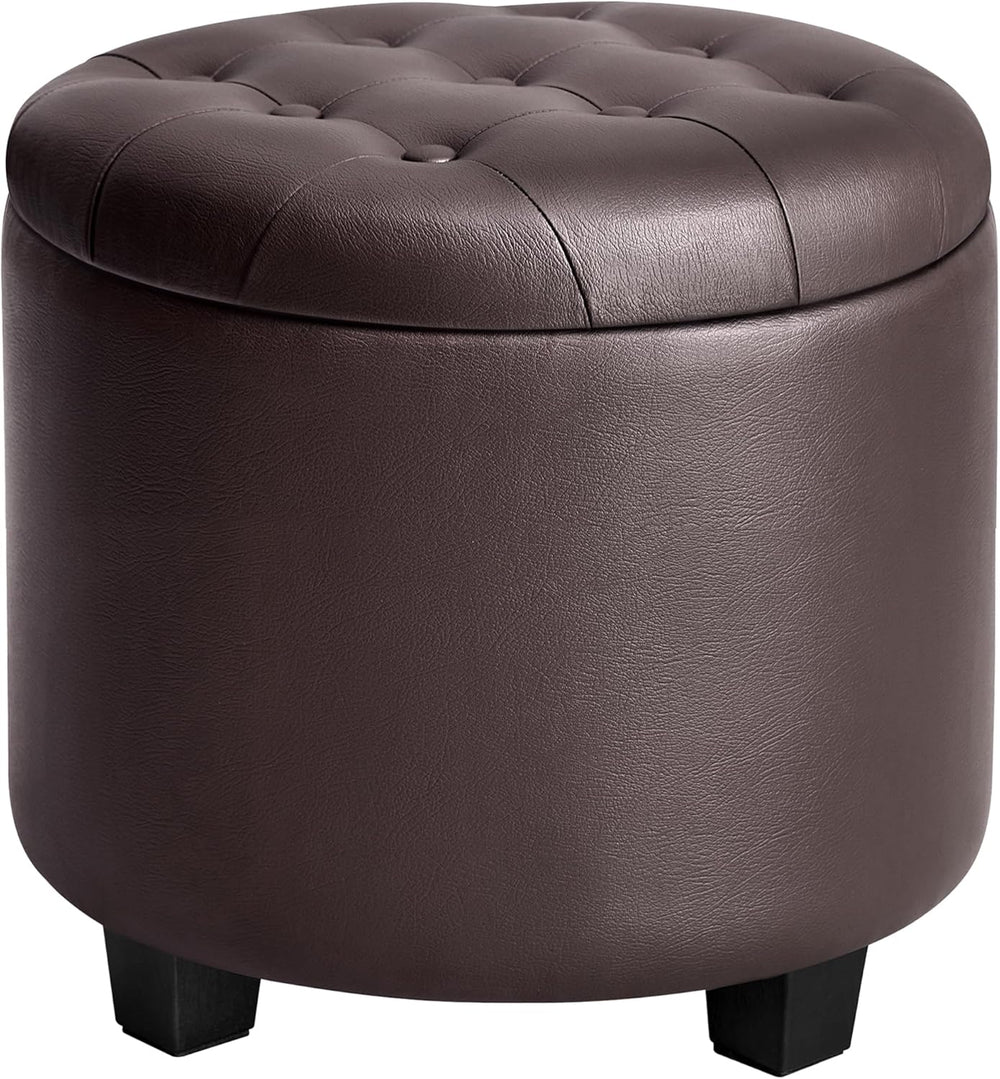 SONGMICS Vanity Stool, Round Ottoman with Storage, PVC Leather