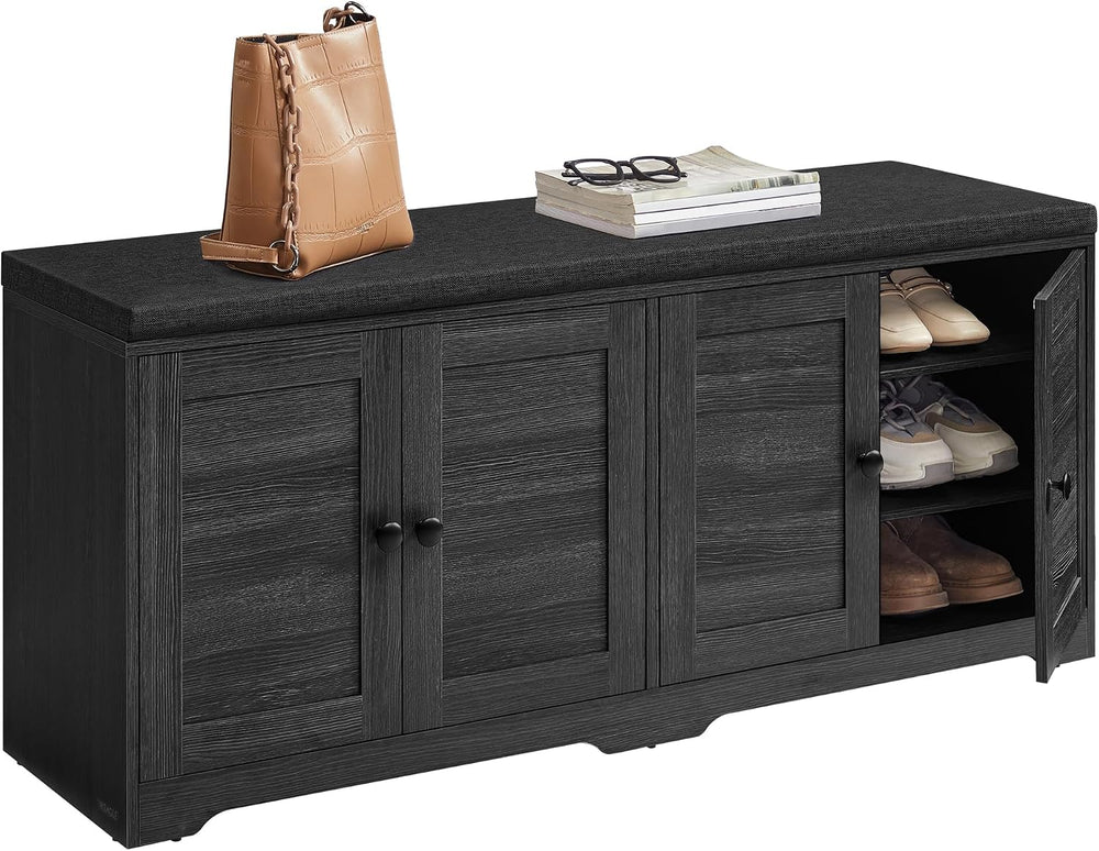VASAGLE 3-Tier Shoe Storage Bench with Cushion, 14 x 47.6 x 20.7 Inches
