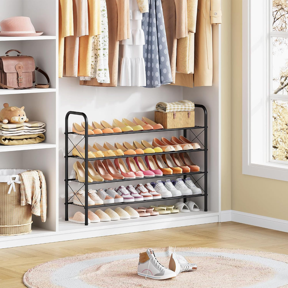 Hoctieon 4 Tier Mesh Style Shoe Rack, Entryway Shoe Shelf, Shoe Storage Organ...